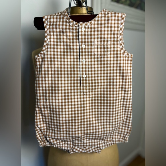 Janie and Jack onesie bubble brown & white checkered 18-24 months NWT - Picture 1 of 7